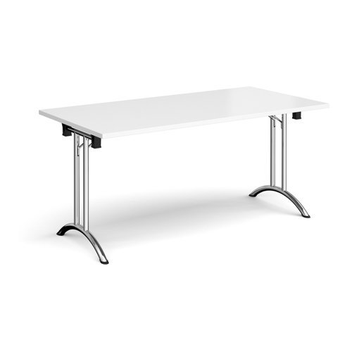 Rectangular folding leg table with chrome legs and curved foot rails 1600mm x 800mm white - CFL1600-C-WH