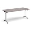 Rectangular folding leg table with chrome legs and curved foot rails 1800mm x 800mm grey oak - CFL1800-C-GO
