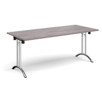 Rectangular folding leg table with chrome legs and curved foot rails 1800mm x 800mm grey oak - CFL1800-C-GO