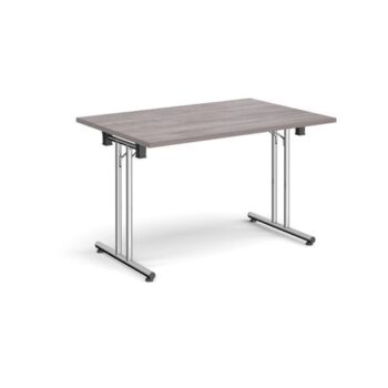 Rectangular folding leg table with chrome legs and straight foot rails 1200mm x 800mm grey oak - SFL1200-C-GO