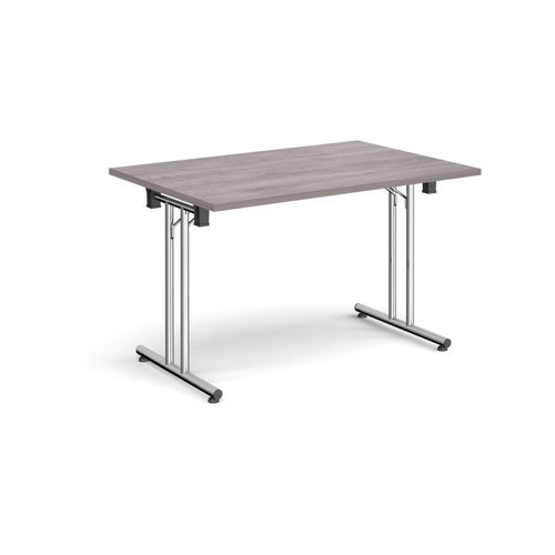 Rectangular folding leg table with chrome legs and straight foot rails 1200mm x 800mm grey oak - SFL1200-C-GO