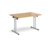 Rectangular folding leg table with chrome legs and straight foot rails 1200mm x 800mm oak - SFL1200-C-O