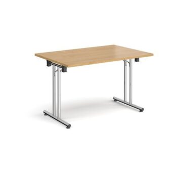 Rectangular folding leg table with chrome legs and straight foot rails 1200mm x 800mm oak - SFL1200-C-O