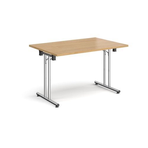Rectangular folding leg table with chrome legs and straight foot rails 1200mm x 800mm oak - SFL1200-C-O