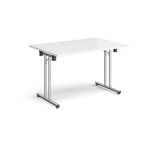 Rectangular folding leg table with chrome legs and straight foot rails 1200mm x 800mm white - SFL1200-C-WH