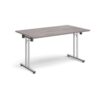 Rectangular folding leg table with chrome legs and straight foot rails 1400mm x 800mm grey oak - SFL1400-C-GO
