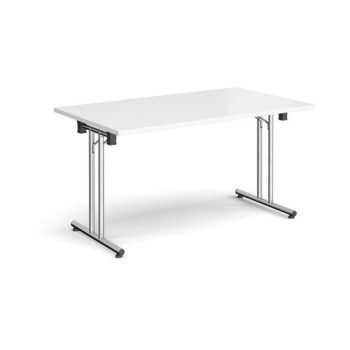 Rectangular folding leg table with chrome legs and straight foot rails 1400mm x 800mm white - SFL1400-C-WH