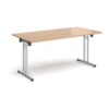Rectangular folding leg table with chrome legs and straight foot rails 1600mm x 800mm beech - SFL1600-C-B