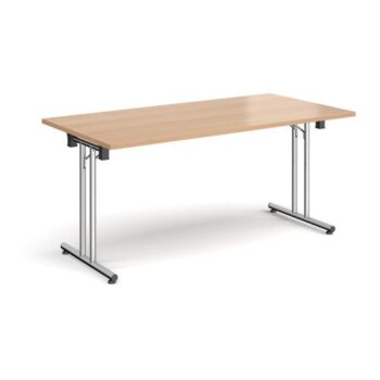 Rectangular folding leg table with chrome legs and straight foot rails 1600mm x 800mm beech - SFL1600-C-B