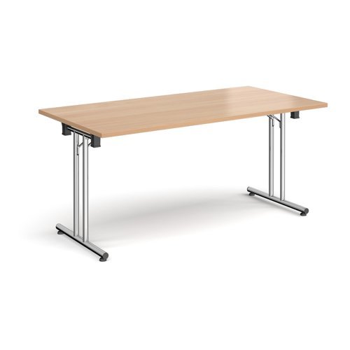 Rectangular folding leg table with chrome legs and straight foot rails 1600mm x 800mm beech - SFL1600-C-B