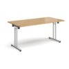Rectangular folding leg table with chrome legs and straight foot rails 1600mm x 800mm oak - SFL1600-C-O