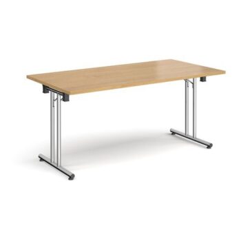 Rectangular folding leg table with chrome legs and straight foot rails 1600mm x 800mm oak - SFL1600-C-O