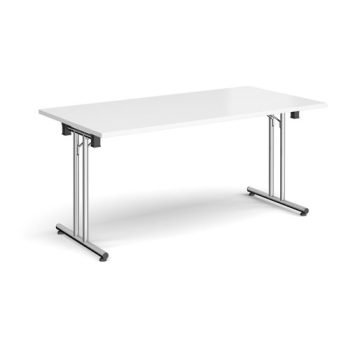 Rectangular folding leg table with chrome legs and straight foot rails 1600mm x 800mm white - SFL1600-C-WH