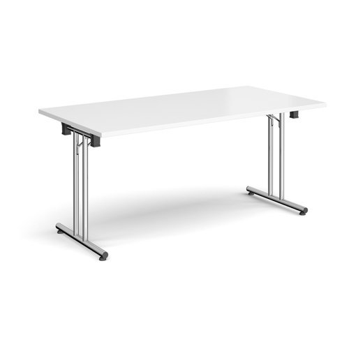Rectangular folding leg table with chrome legs and straight foot rails 1600mm x 800mm white - SFL1600-C-WH