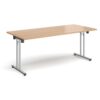Rectangular folding leg table with chrome legs and straight foot rails 1800mm x 800mm beech - SFL1800-C-B