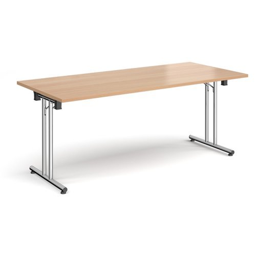 Rectangular folding leg table with chrome legs and straight foot rails 1800mm x 800mm beech - SFL1800-C-B