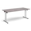 Rectangular folding leg table with chrome legs and straight foot rails 1800mm x 800mm grey oak - SFL1800-C-GO