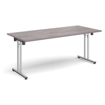 Rectangular folding leg table with chrome legs and straight foot rails 1800mm x 800mm grey oak - SFL1800-C-GO