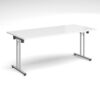 Rectangular folding leg table with chrome legs and straight foot rails 1800mm x 800mm white - SFL1800-C-WH