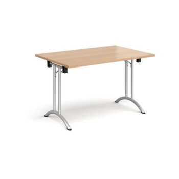 Rectangular folding leg table with silver legs and curved foot rails 1200mm x 800mm beech - CFL1200-S-B