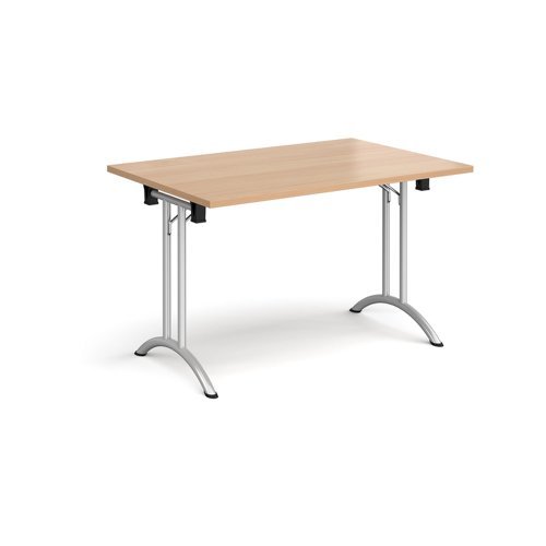 Rectangular folding leg table with silver legs and curved foot rails 1200mm x 800mm beech - CFL1200-S-B