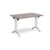 Rectangular folding leg table with silver legs and curved foot rails 1200mm x 800mm grey oak - CFL1200-S-GO