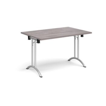 Rectangular folding leg table with silver legs and curved foot rails 1200mm x 800mm grey oak - CFL1200-S-GO