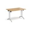 Rectangular folding leg table with silver legs and curved foot rails 1200mm x 800mm oak - CFL1200-S-O