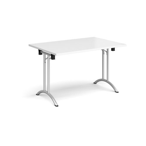Rectangular folding leg table with silver legs and curved foot rails 1200mm x 800mm white - CFL1200-S-WH