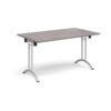 Rectangular folding leg table with silver legs and curved foot rails 1400mm x 800mm grey oak - CFL1400-S-GO