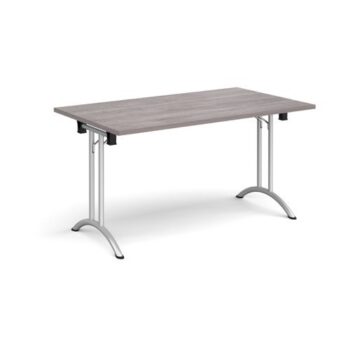 Rectangular folding leg table with silver legs and curved foot rails 1400mm x 800mm grey oak - CFL1400-S-GO