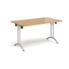 Rectangular folding leg table with silver legs and curved foot rails 1400mm x 800mm oak - CFL1400-S-O