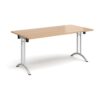 Rectangular folding leg table with silver legs and curved foot rails 1600mm x 800mm beech - CFL1600-S-B