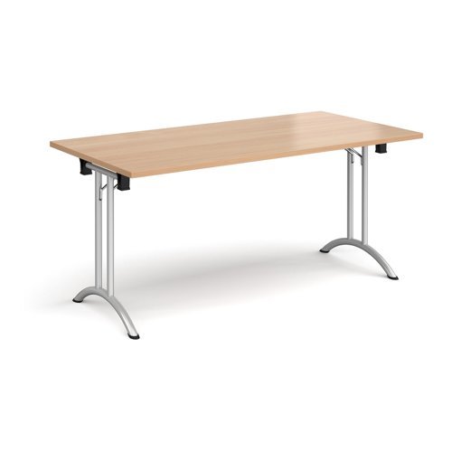 Rectangular folding leg table with silver legs and curved foot rails 1600mm x 800mm beech - CFL1600-S-B