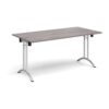Rectangular folding leg table with silver legs and curved foot rails 1600mm x 800mm grey oak - CFL1600-S-GO
