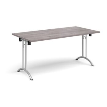 Rectangular folding leg table with silver legs and curved foot rails 1600mm x 800mm grey oak - CFL1600-S-GO