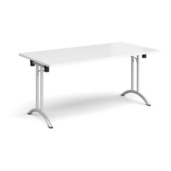 Rectangular folding leg table with silver legs and curved foot rails 1600mm x 800mm white - CFL1600-S-WH