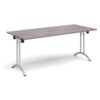 Rectangular folding leg table with silver legs and curved foot rails 1800mm x 800mm grey oak - CFL1800-S-GO