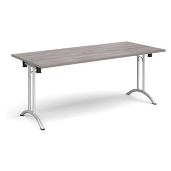 Rectangular folding leg table with silver legs and curved foot rails 1800mm x 800mm grey oak - CFL1800-S-GO