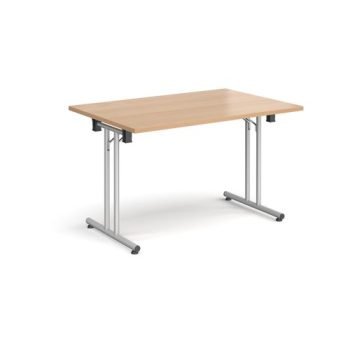 Rectangular folding leg table with silver legs and straight foot rails 1200mm x 800mm beech - SFL1200-S-B