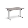 Rectangular folding leg table with silver legs and straight foot rails 1200mm x 800mm grey oak - SFL1200-S-GO