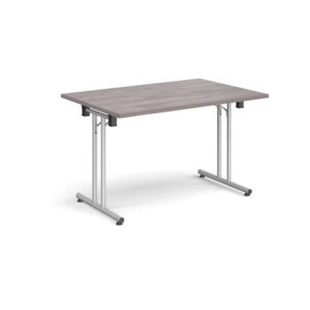 Rectangular folding leg table with silver legs and straight foot rails 1200mm x 800mm grey oak - SFL1200-S-GO