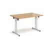 Rectangular folding leg table with silver legs and straight foot rails 1200mm x 800mm oak - SFL1200-S-O