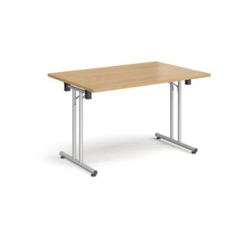 Rectangular folding leg table with silver legs and straight foot rails 1200mm x 800mm oak - SFL1200-S-O