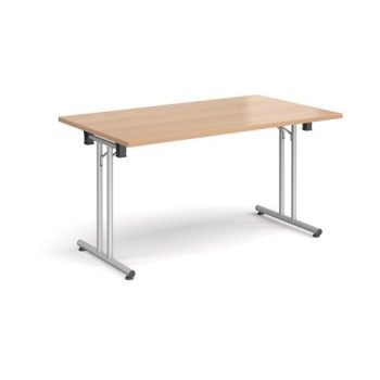 Rectangular folding leg table with silver legs and straight foot rails 1400mm x 800mm beech - SFL1400-S-B