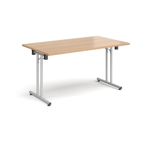 Rectangular folding leg table with silver legs and straight foot rails 1400mm x 800mm beech - SFL1400-S-B