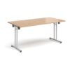Rectangular folding leg table with silver legs and straight foot rails 1600mm x 800mm beech - SFL1600-S-B