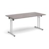 Rectangular folding leg table with silver legs and straight foot rails 1600mm x 800mm grey oak - SFL1600-S-GO
