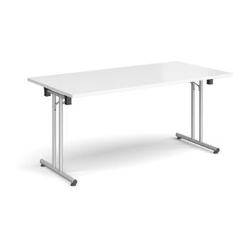 Rectangular folding leg table with silver legs and straight foot rails 1600mm x 800mm white - SFL1600-S-WH