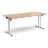 Rectangular folding leg table with silver legs and straight foot rails 1800mm x 800mm beech - SFL1800-S-B